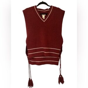 Free People Burgundy V-Neck Sweater Vest